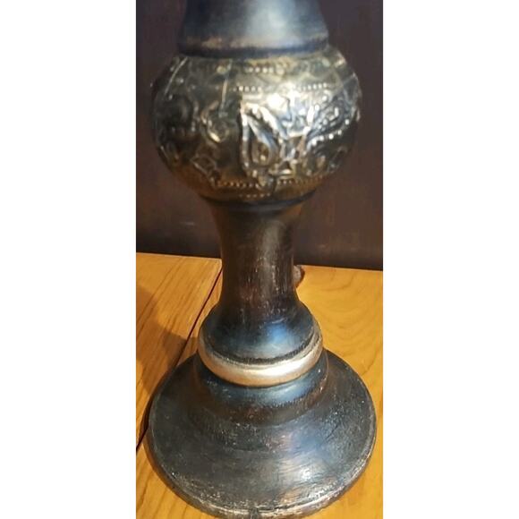 Wooden Candlestick Holder Column 15" Tall Dark wood Gold for 3" pillar candle - Picture 6 of 9